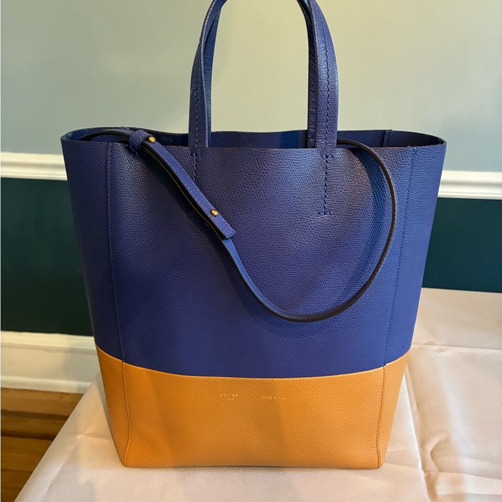 Celine small vertical Cabas bag , Two-Tone Blue and Tan Tote Bag